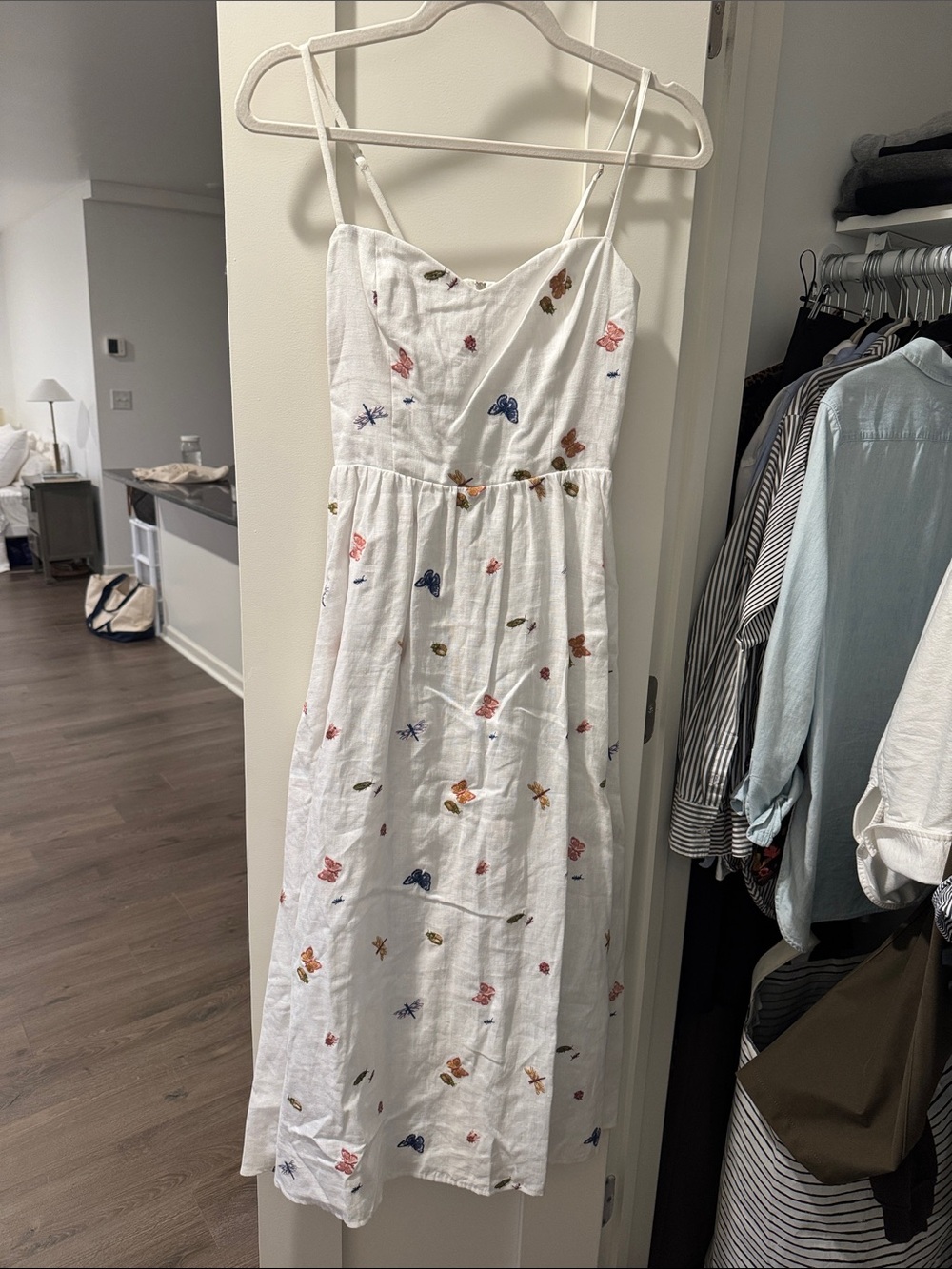 Reformation White Butterfly-Print Midi Sundress